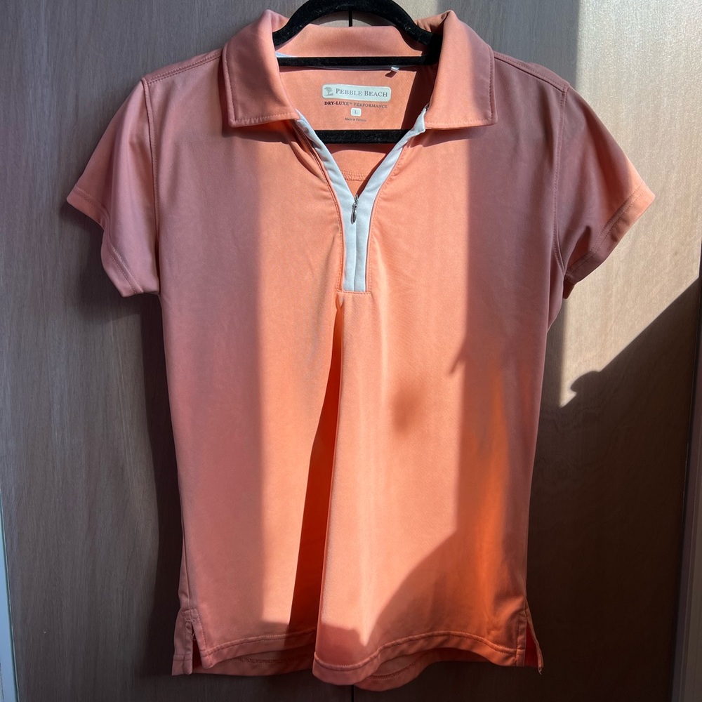👚 Pebble Beach Women’s Golf Dry-Luxe Performance Zip-Up Polo in Peach
